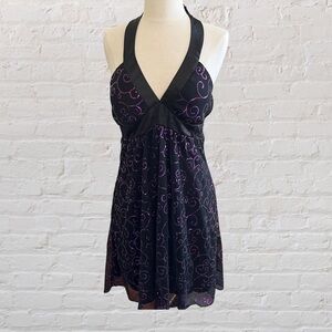 Charlotte Russe black halter dress with bright purple sequins